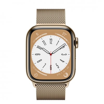 Apple Watch Series 8 ( 45'mm ) Gümüş Rengi Paslanmaz Çelik Kasa ve Milano Loop
